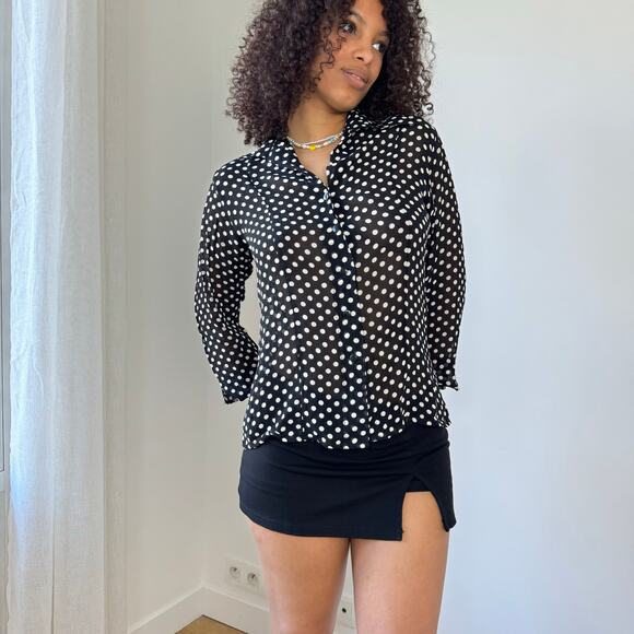 Vintage Italian Semi-Sheer Polka Dot Blouse with Button-Up (S) - Picture 5 of 8
